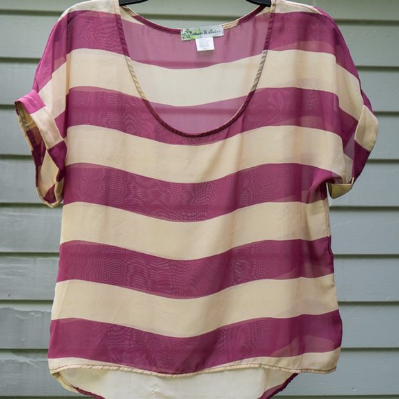Sheer Going Out Top Striped Crop Tee Shirt Purple M - Picture 1 of 5